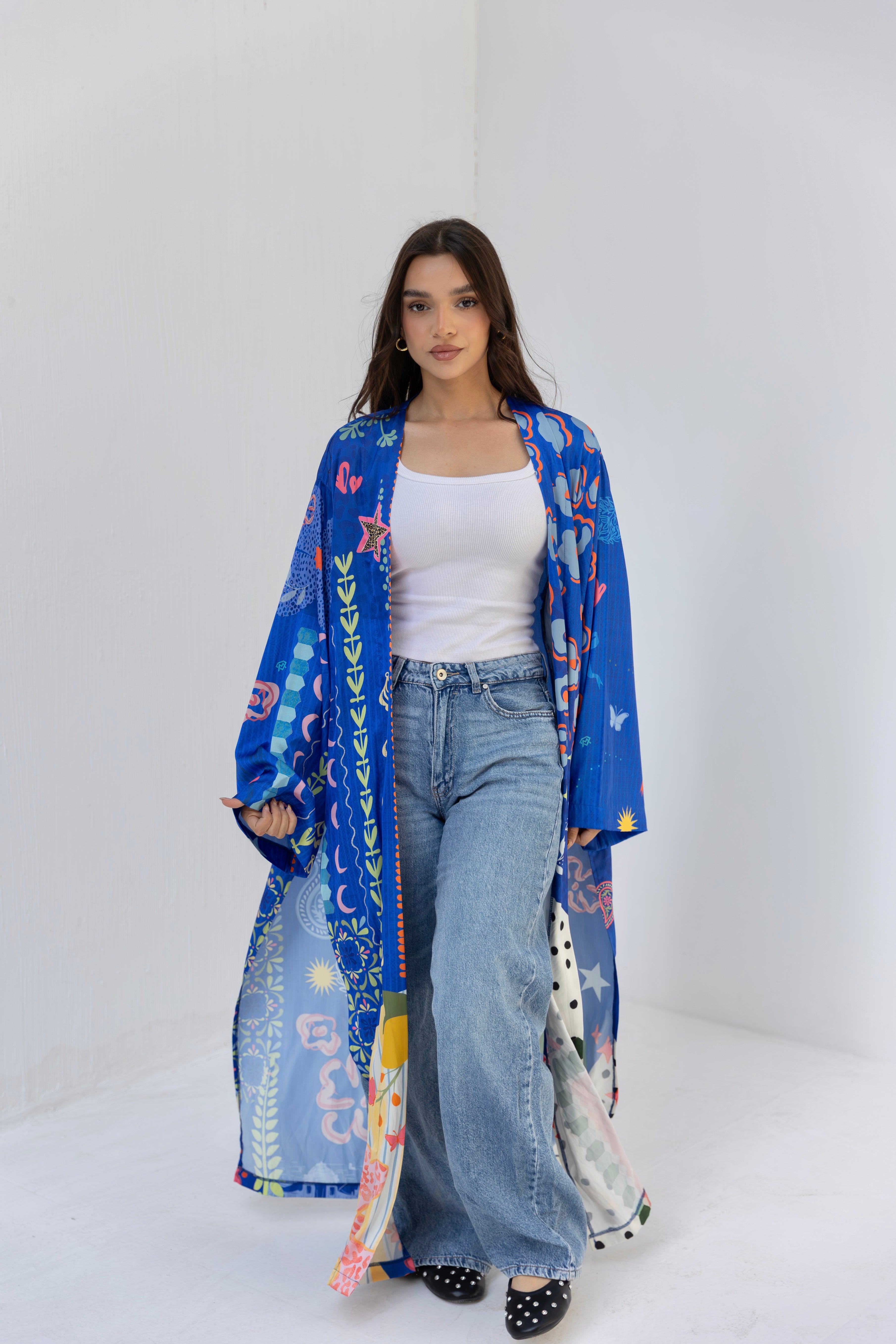 satin printed cardigan
