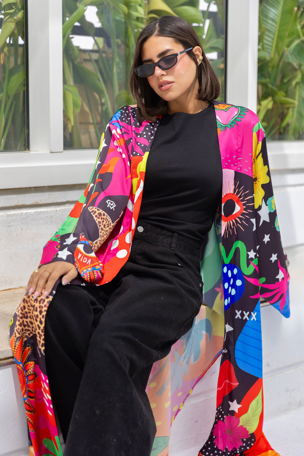 satin printed cardigan