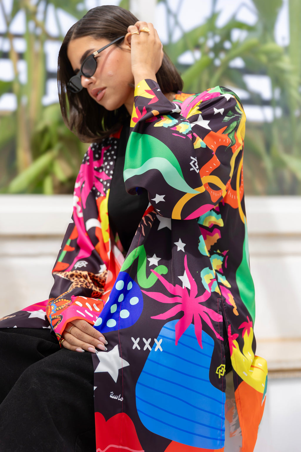 satin printed cardigan