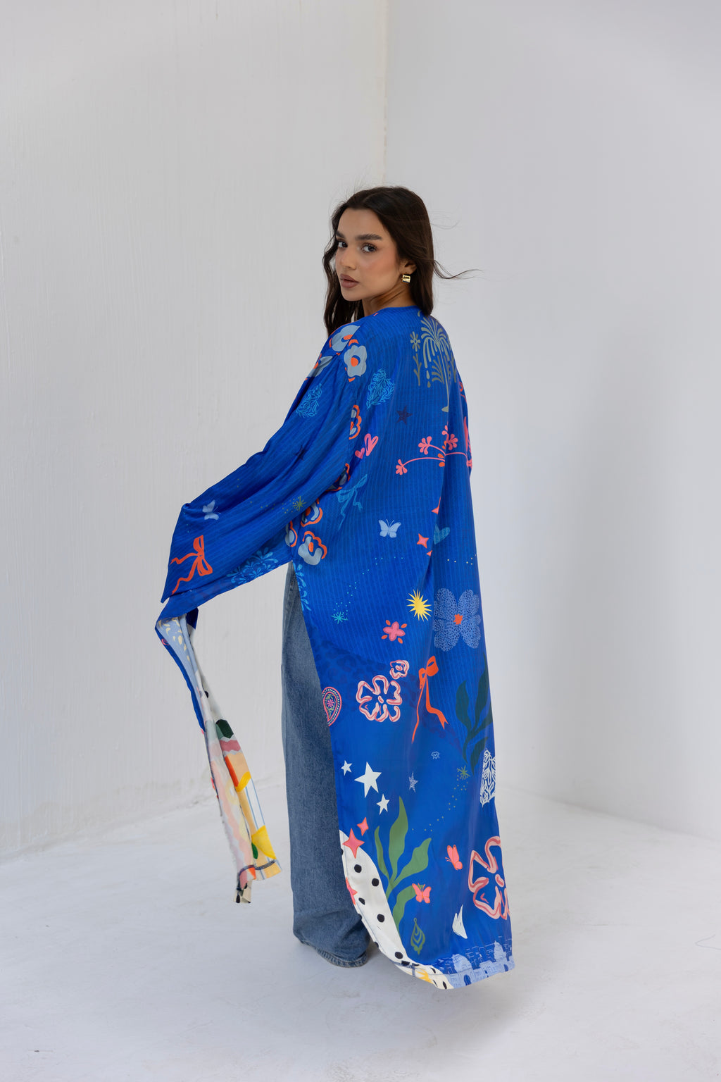 satin printed cardigan