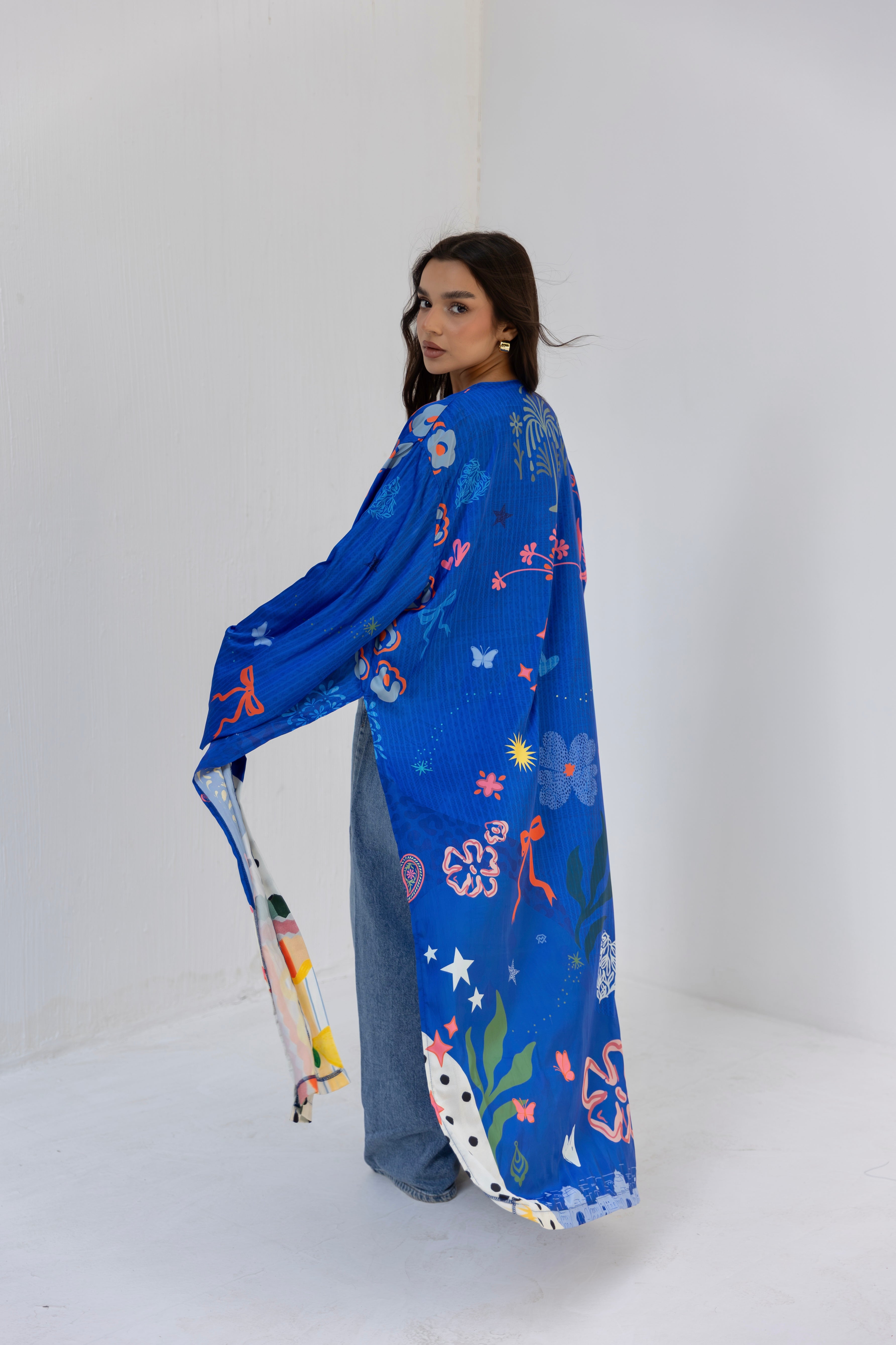 satin printed cardigan