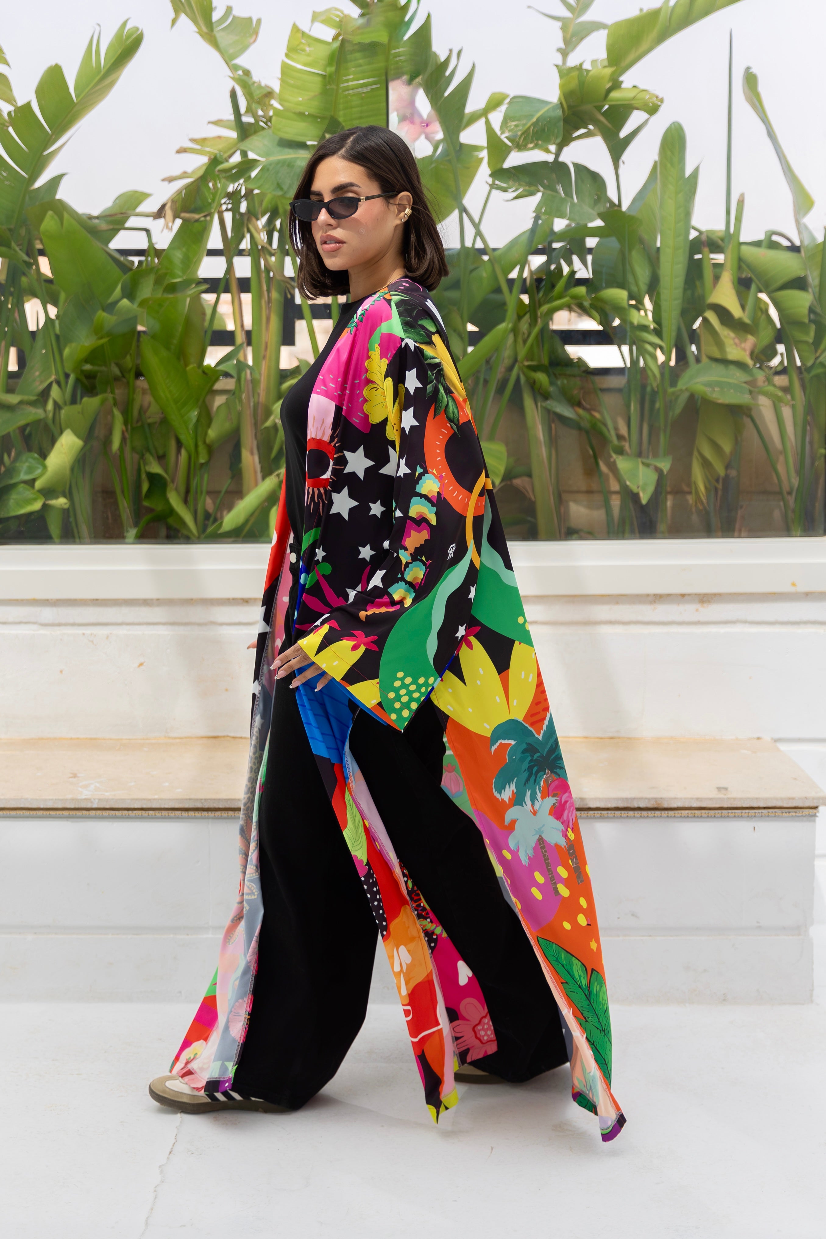 satin printed cardigan