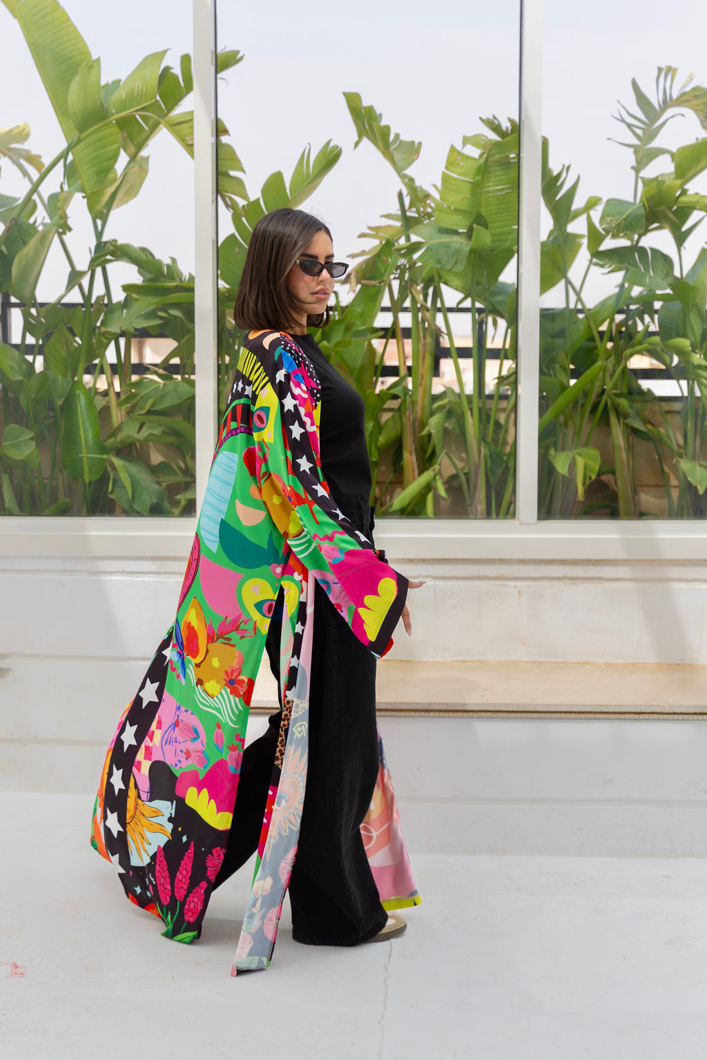 satin printed cardigan