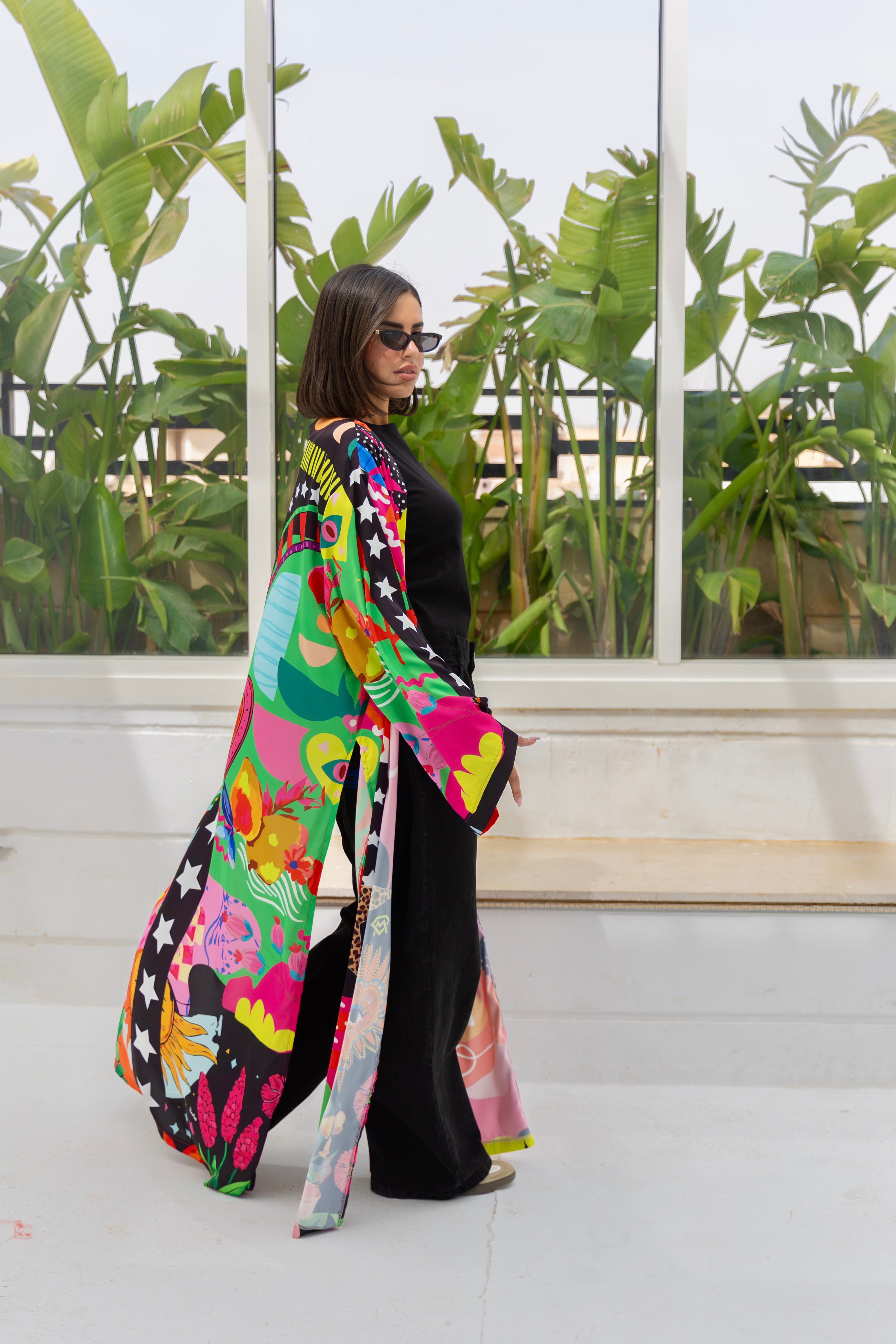 satin printed cardigan