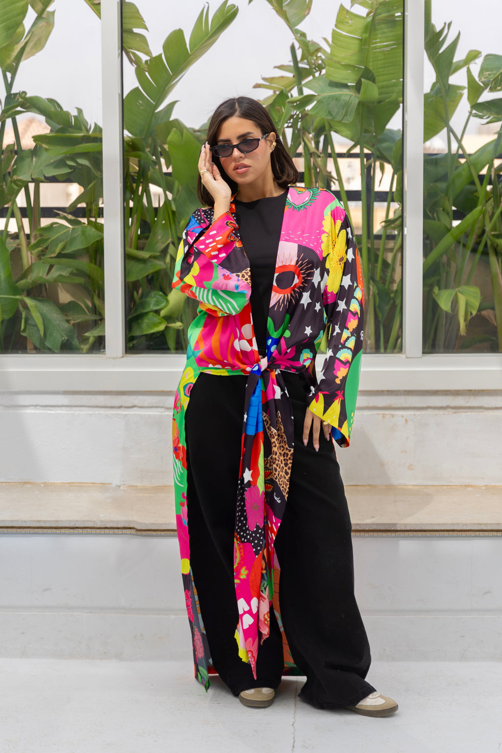 satin printed cardigan