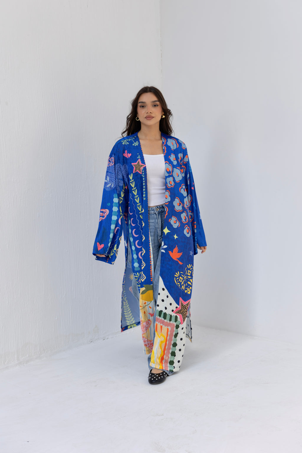 satin printed cardigan
