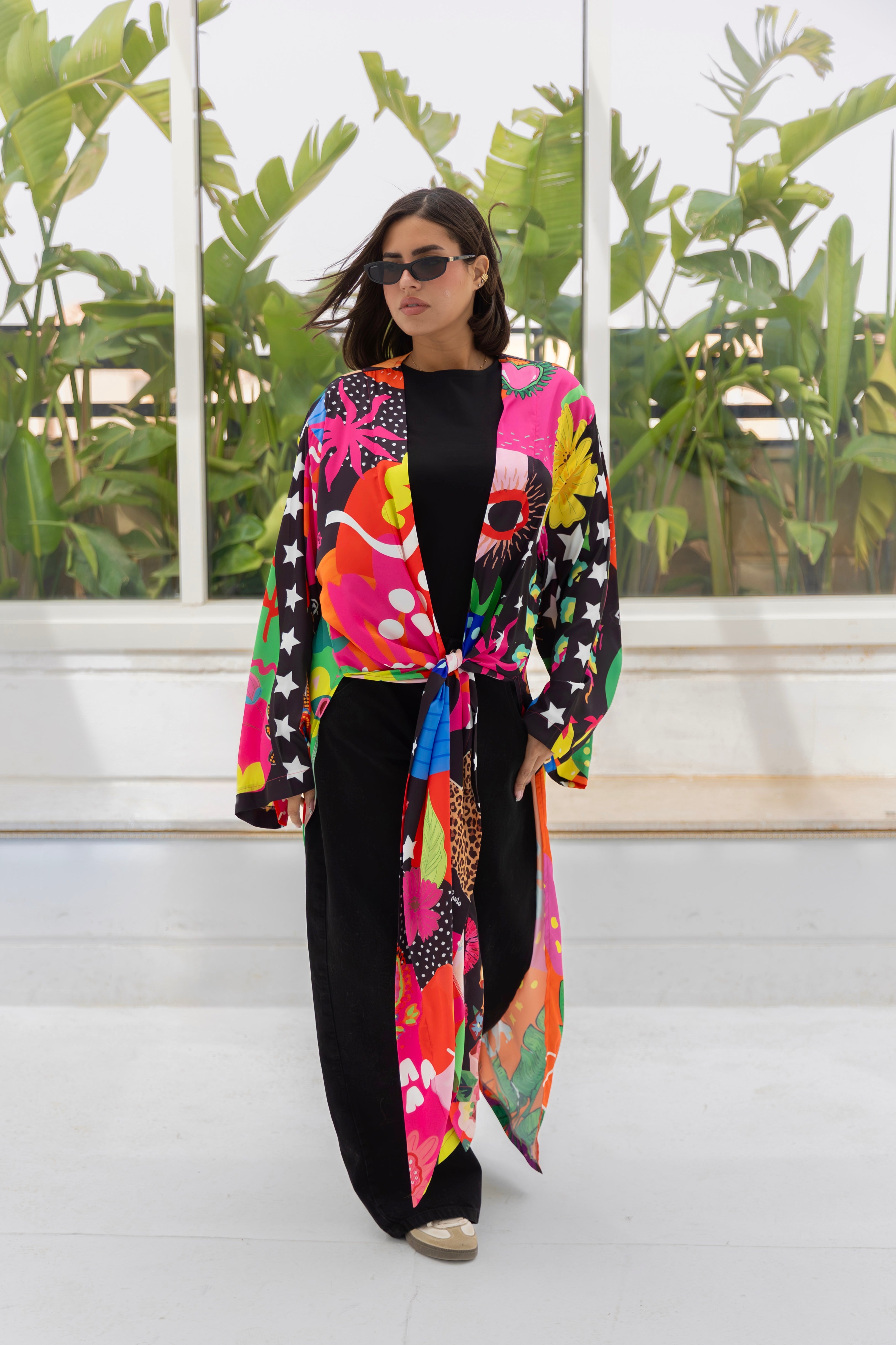 satin printed cardigan