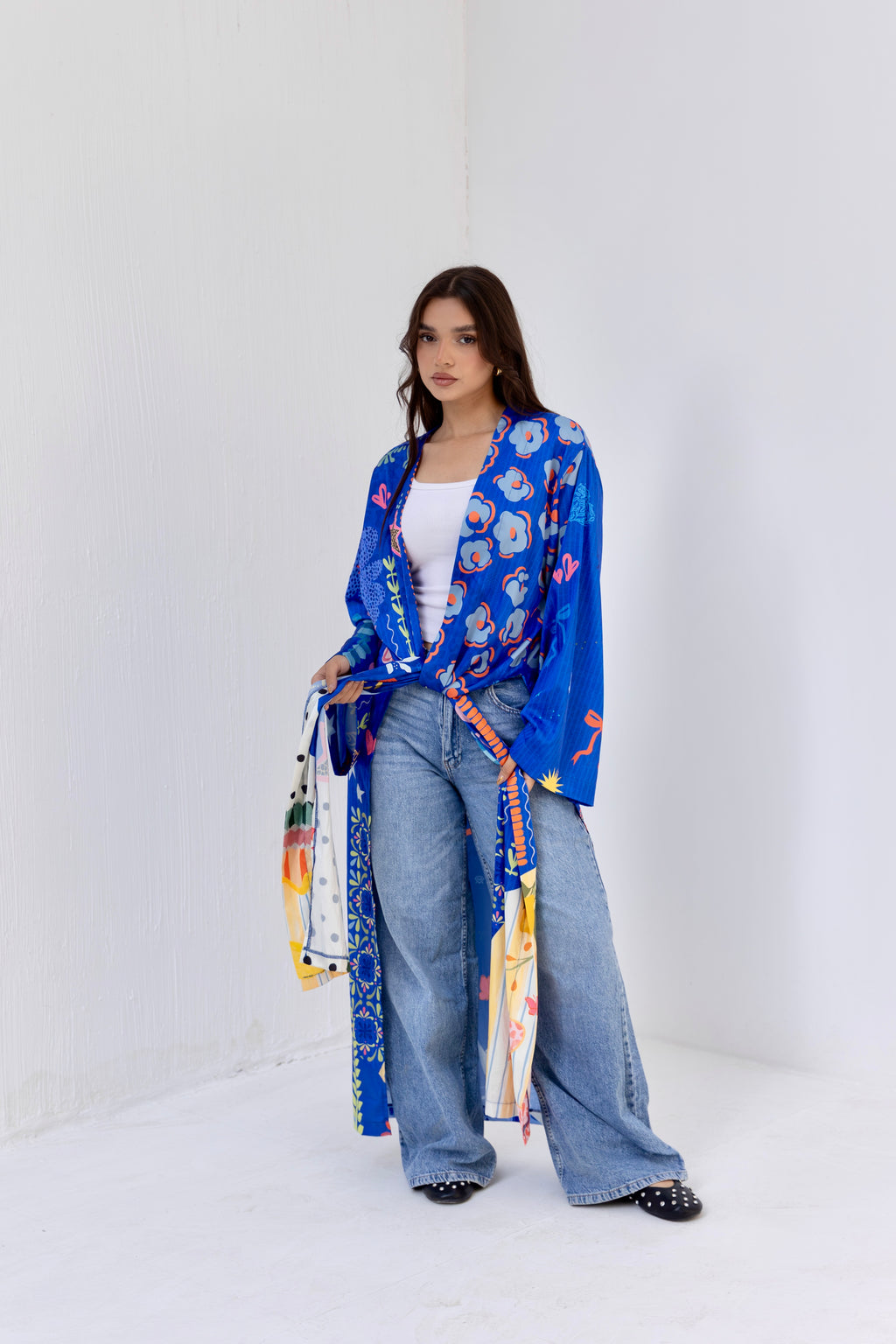 satin printed cardigan