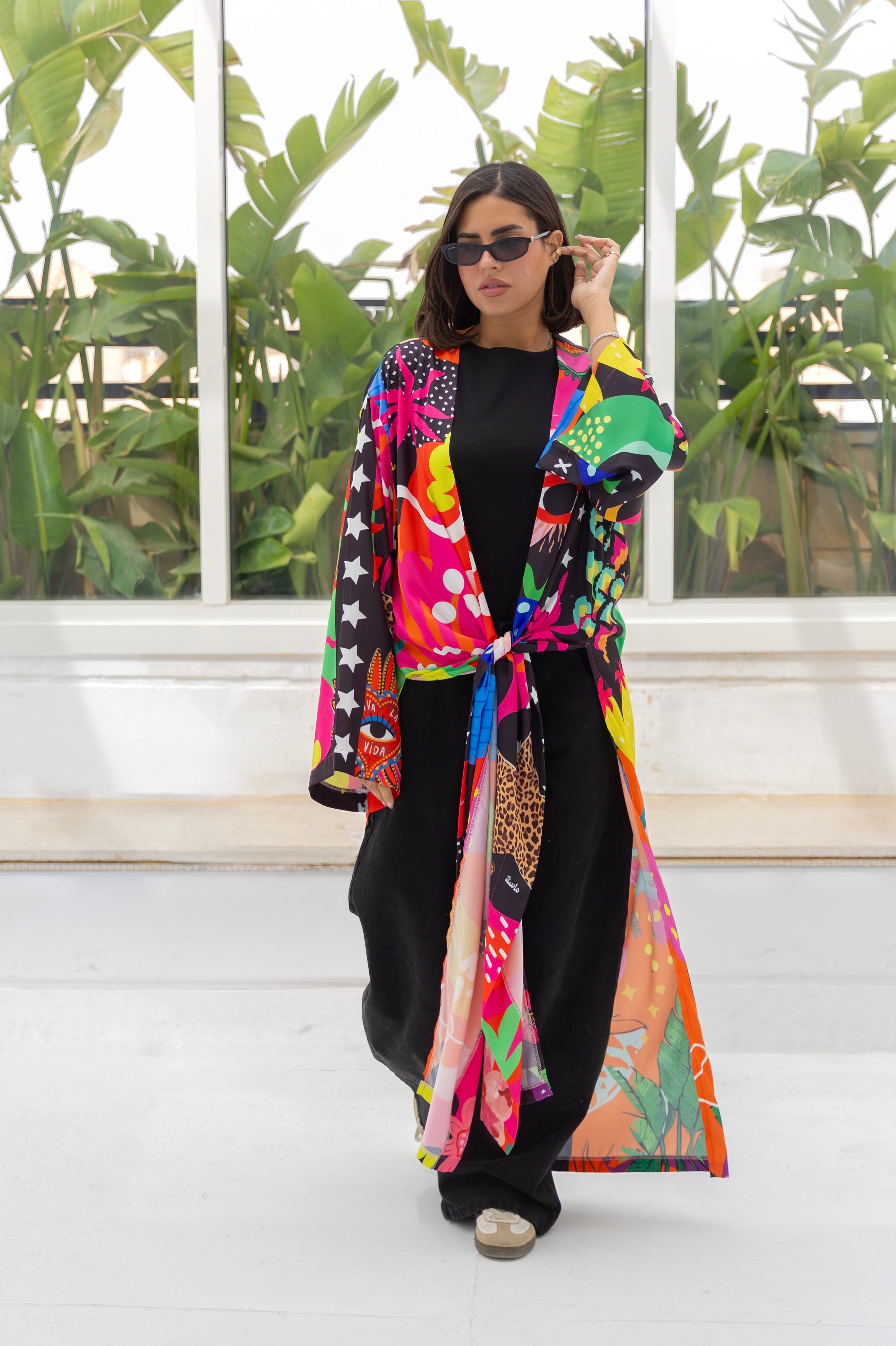 satin printed cardigan