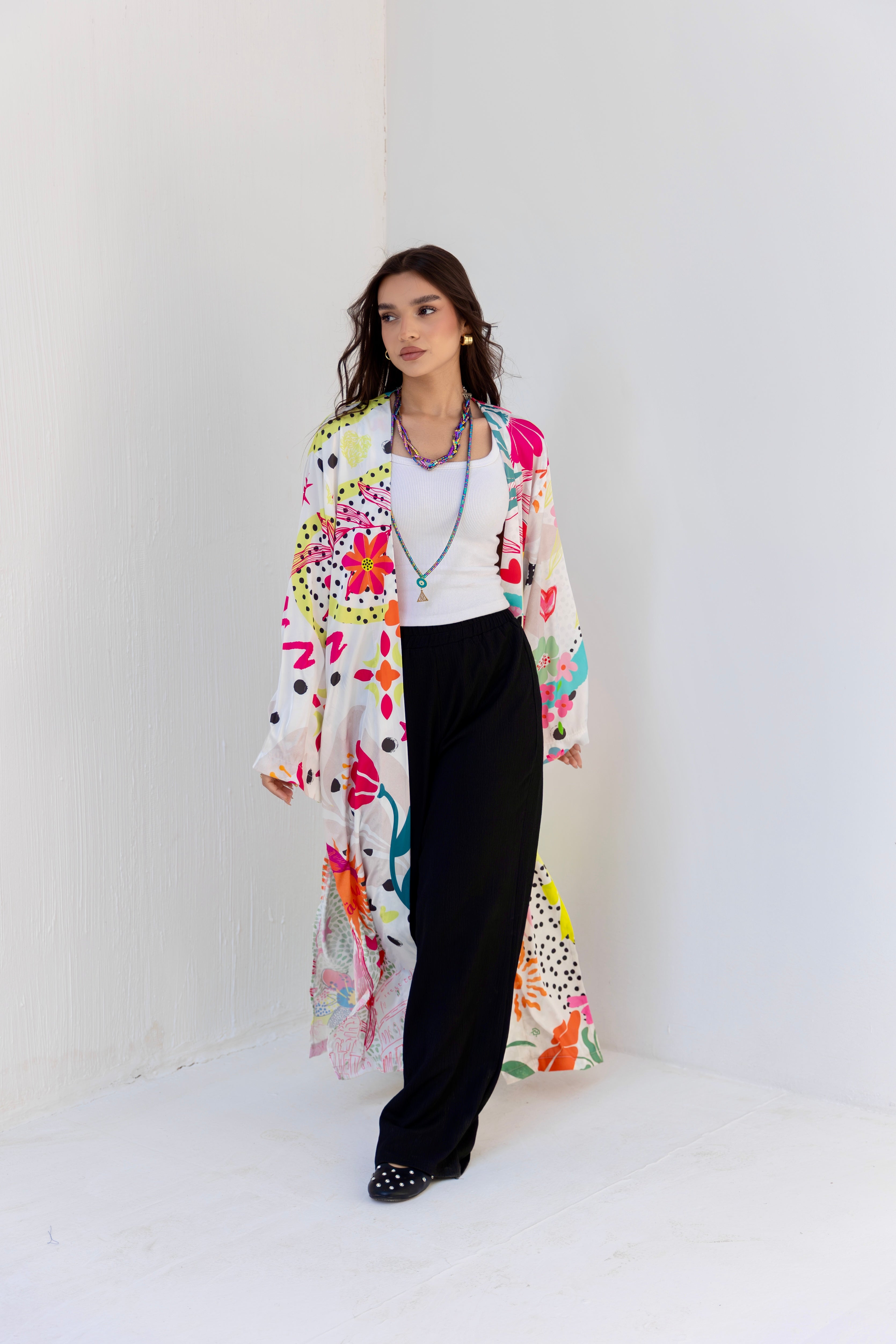 satin printed cardigan