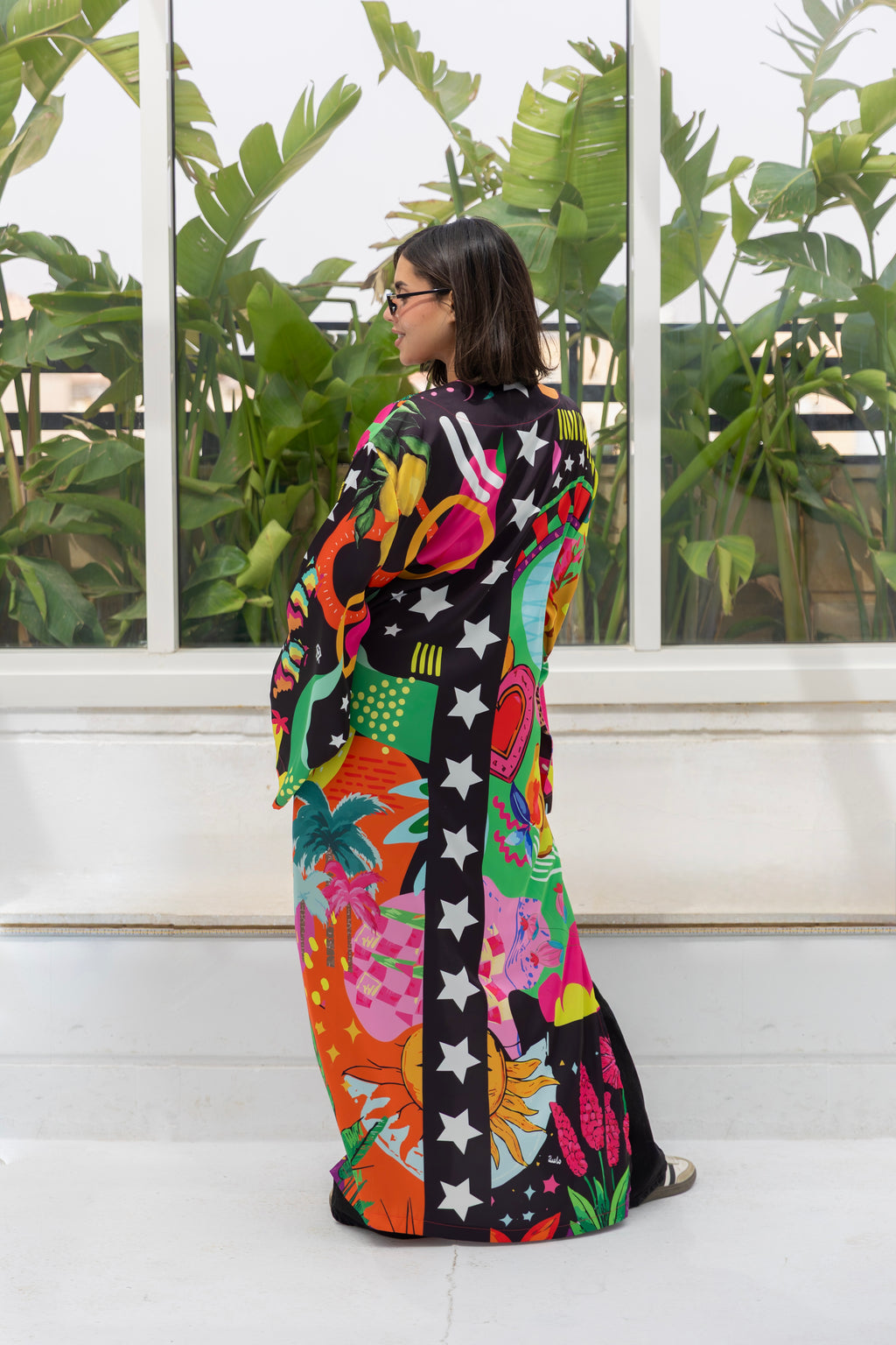 satin printed cardigan
