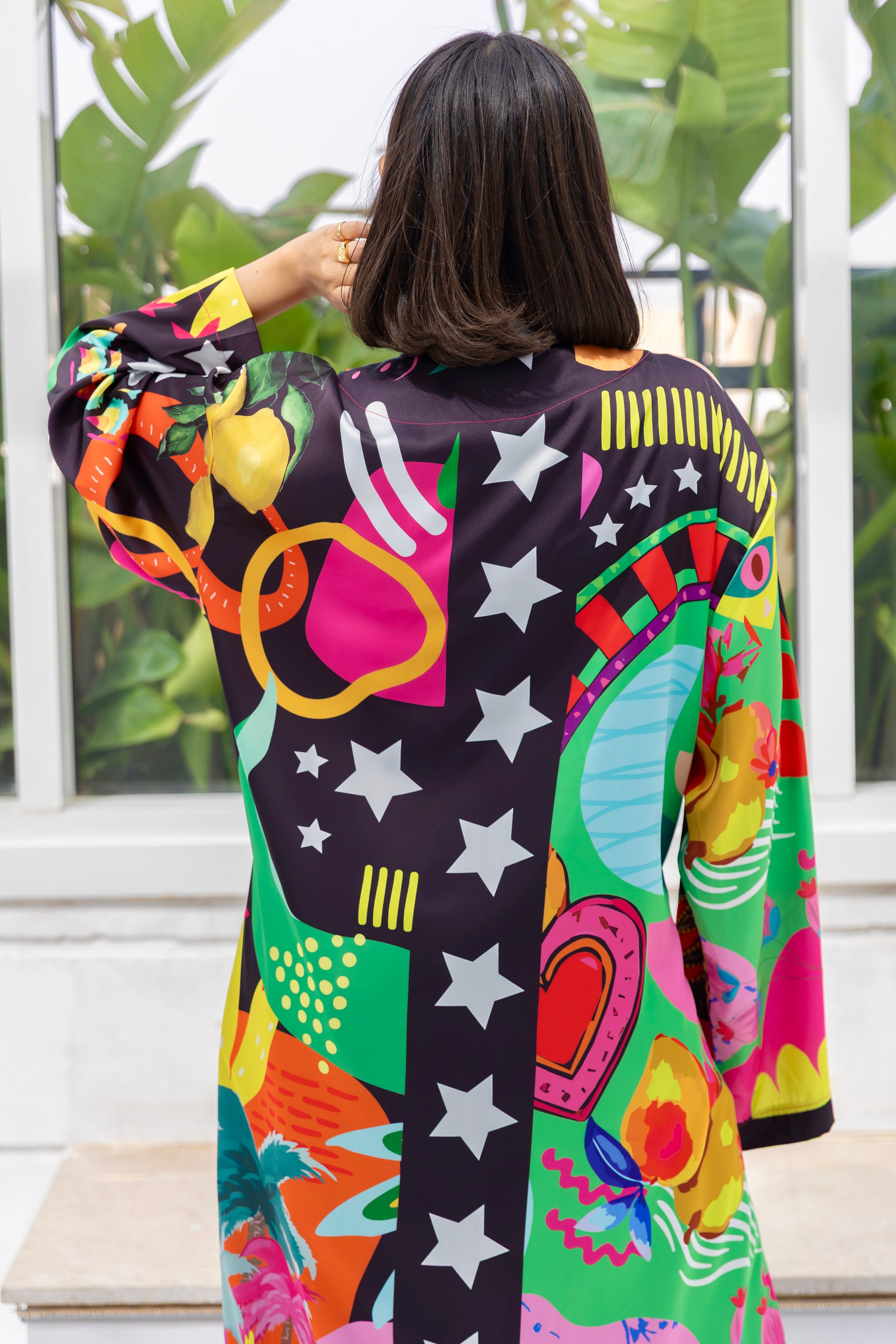 satin printed cardigan
