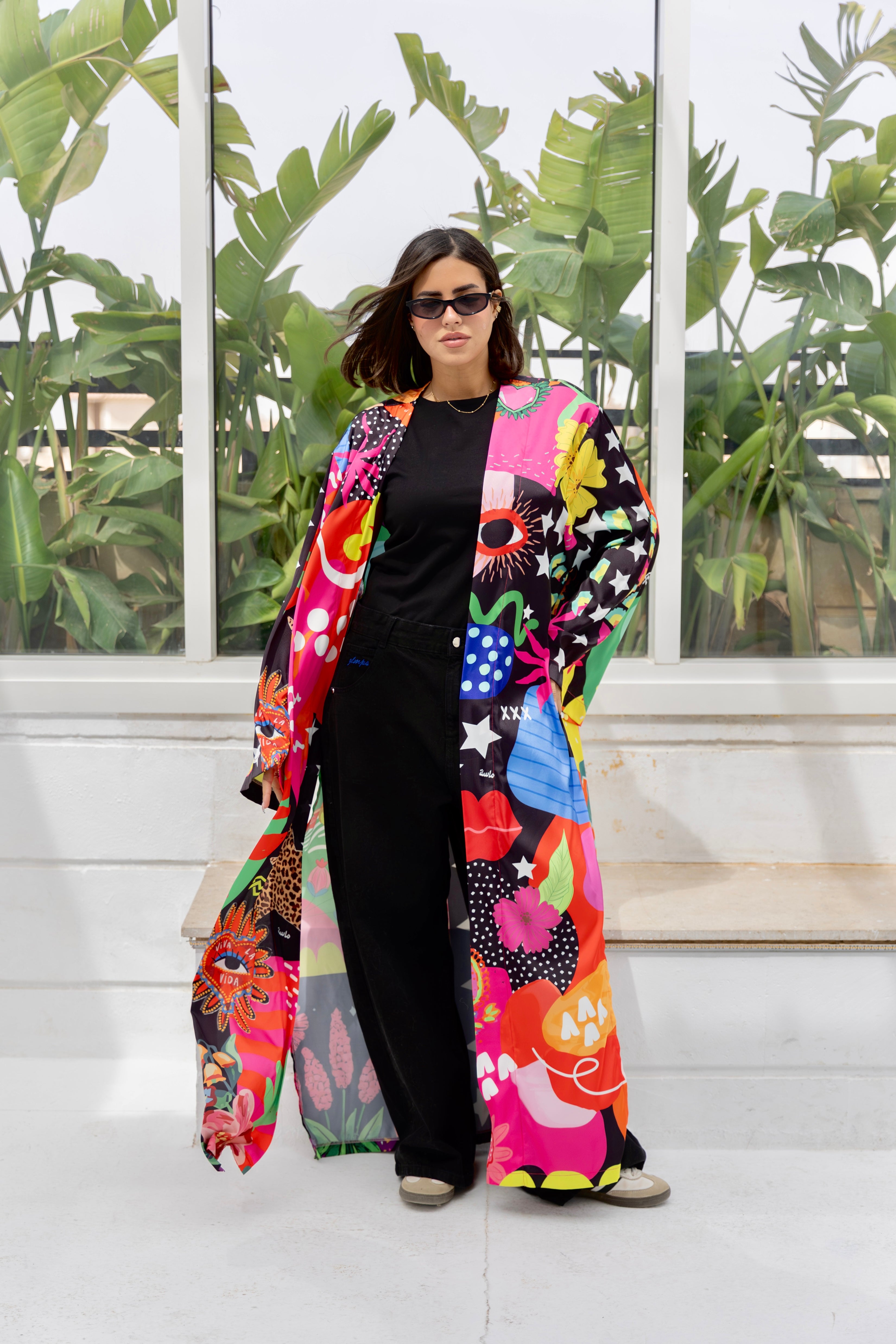 satin printed cardigan