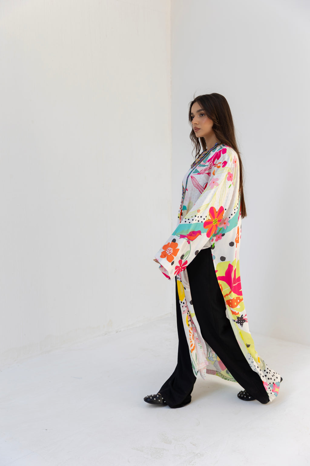 satin printed cardigan