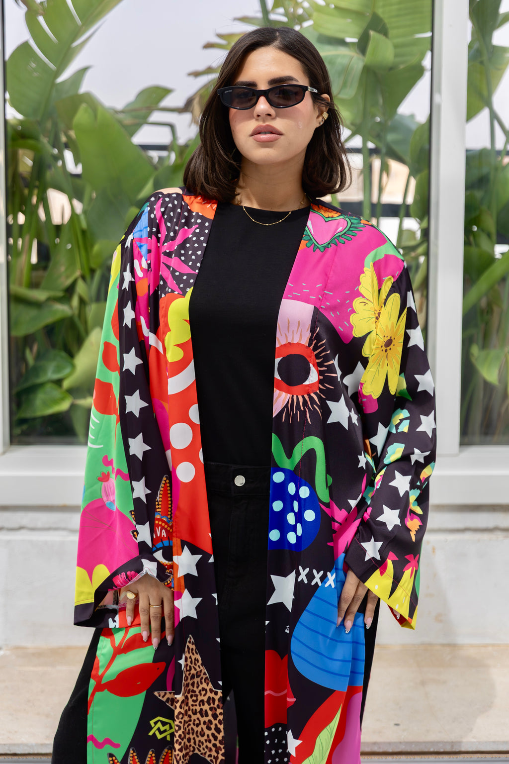 satin printed cardigan