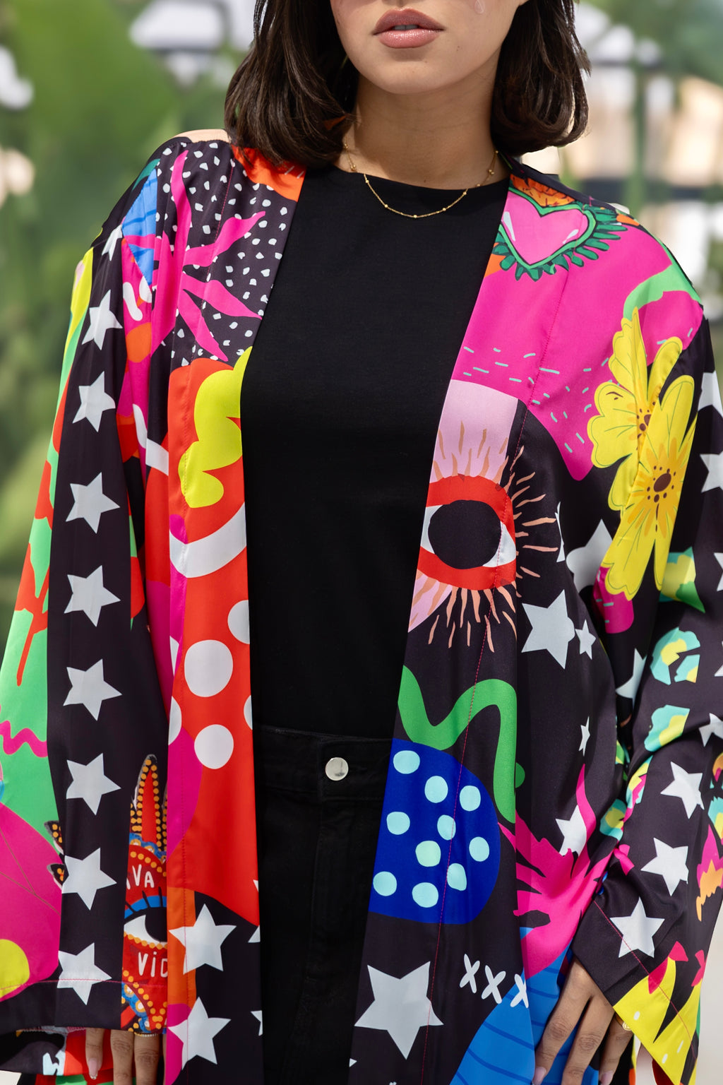 satin printed cardigan