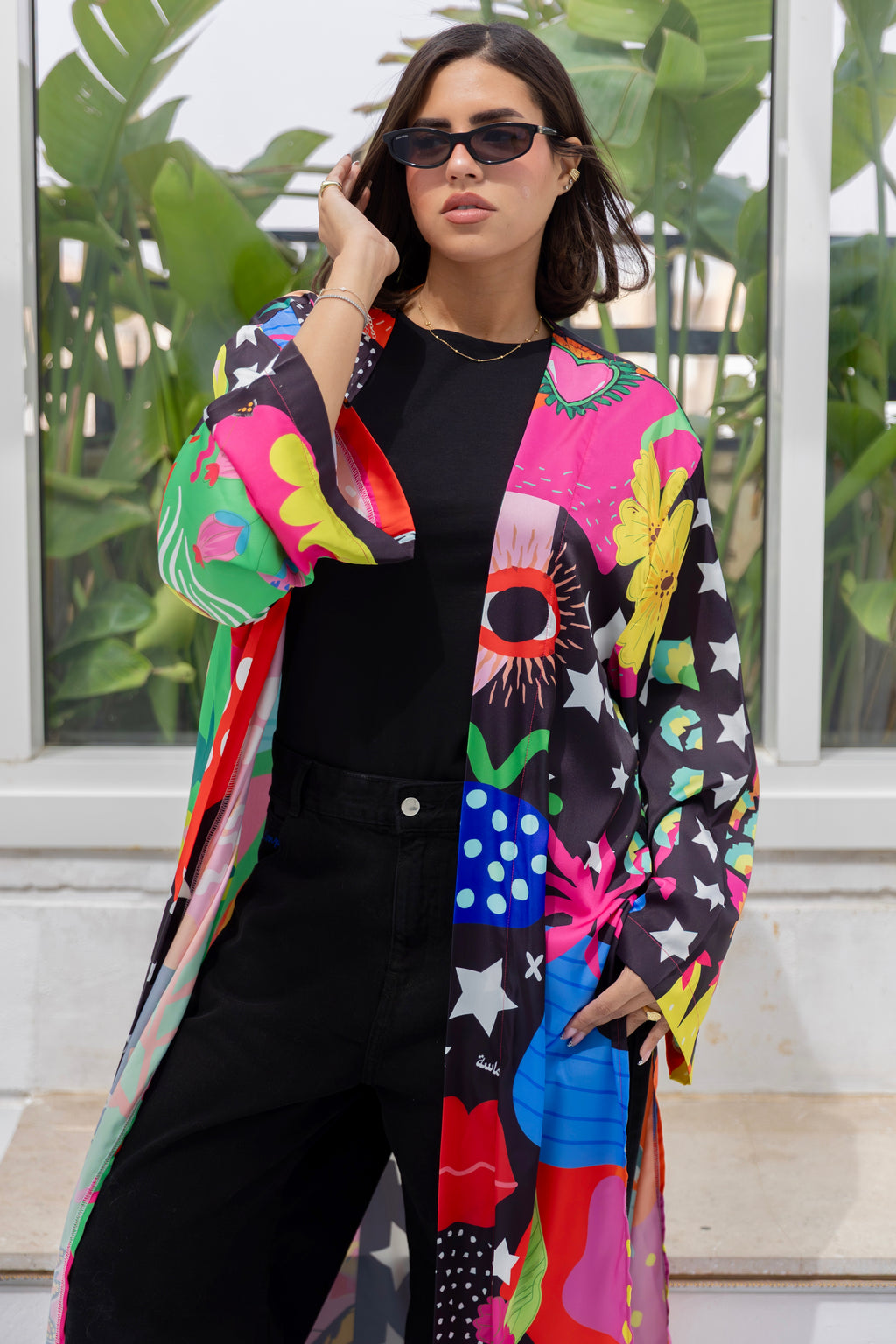 satin printed cardigan
