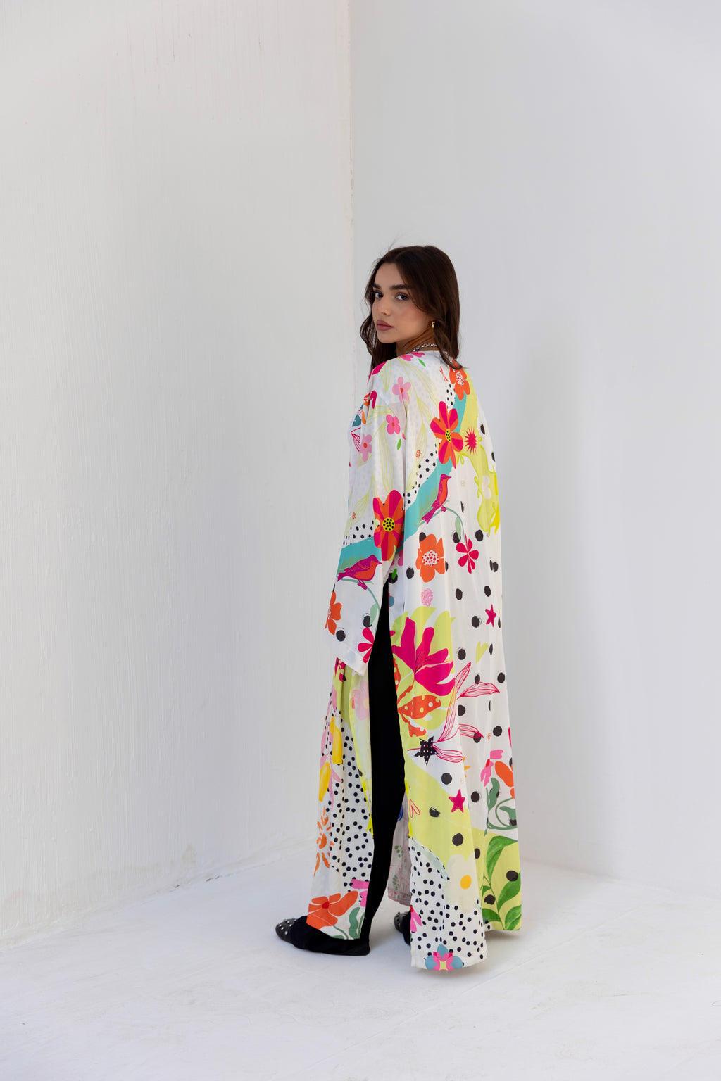 satin printed cardigan