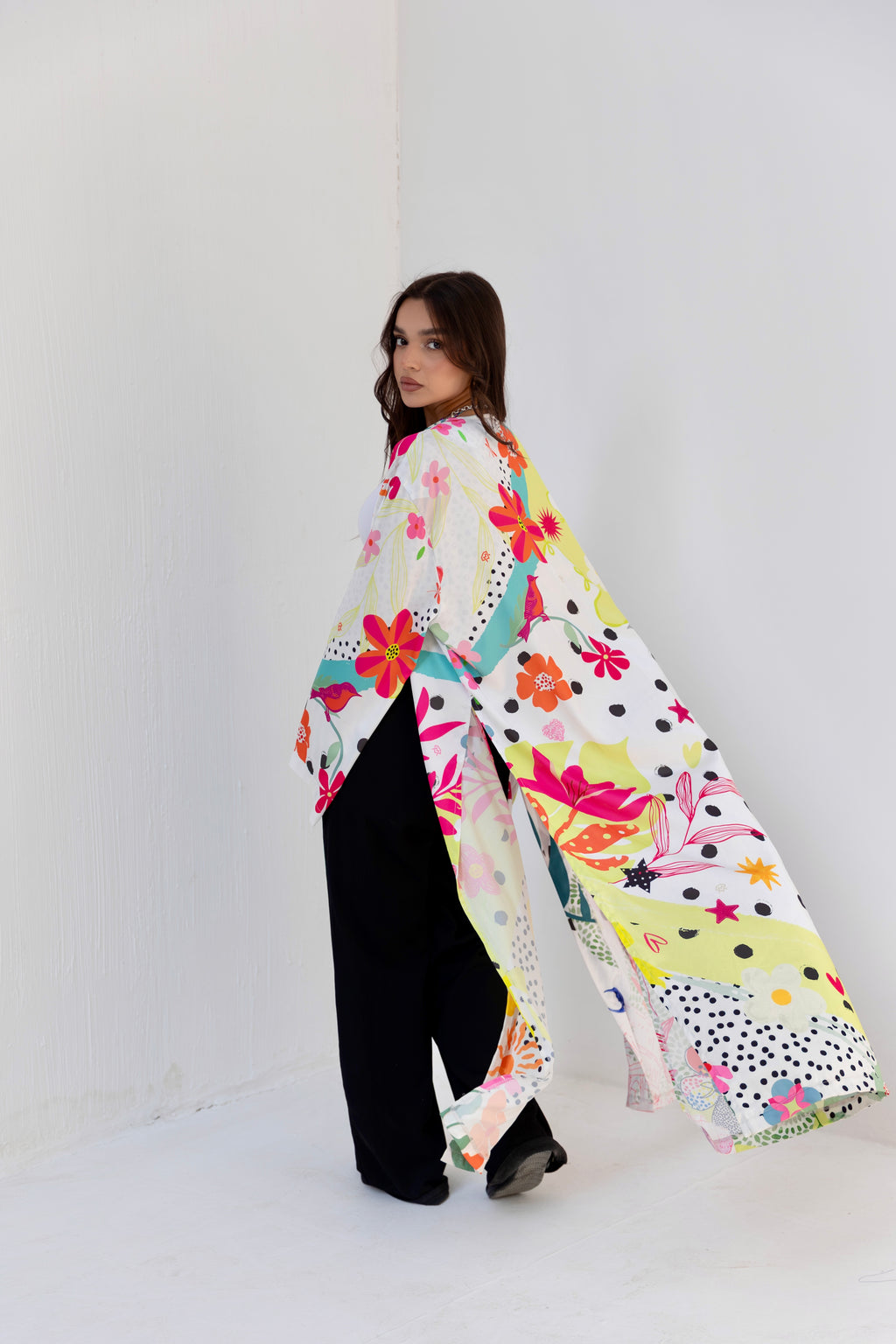 satin printed cardigan