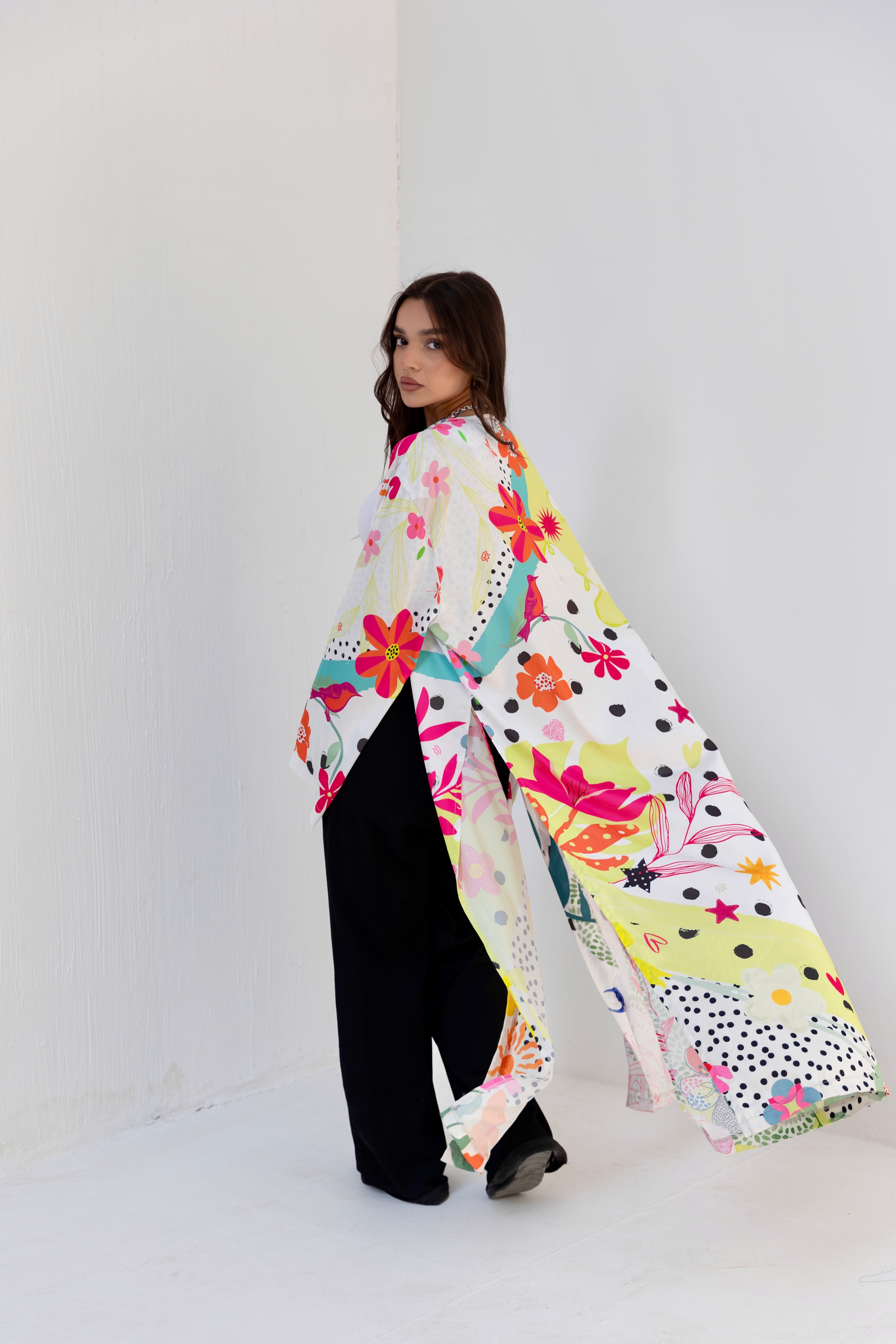 satin printed cardigan