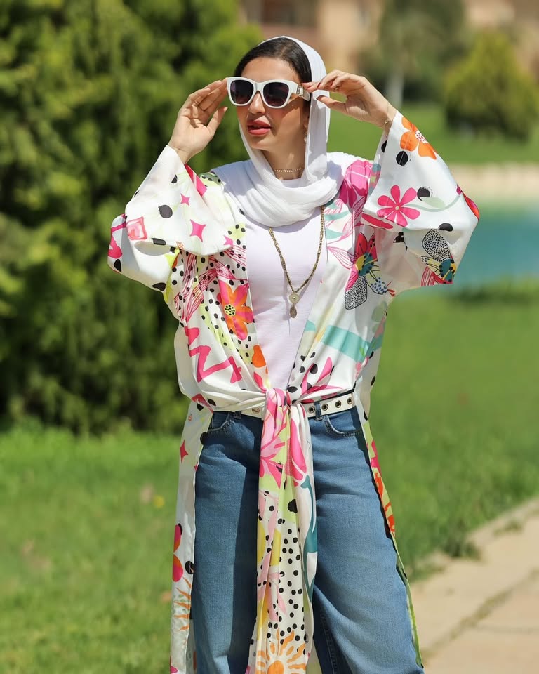 satin printed cardigan