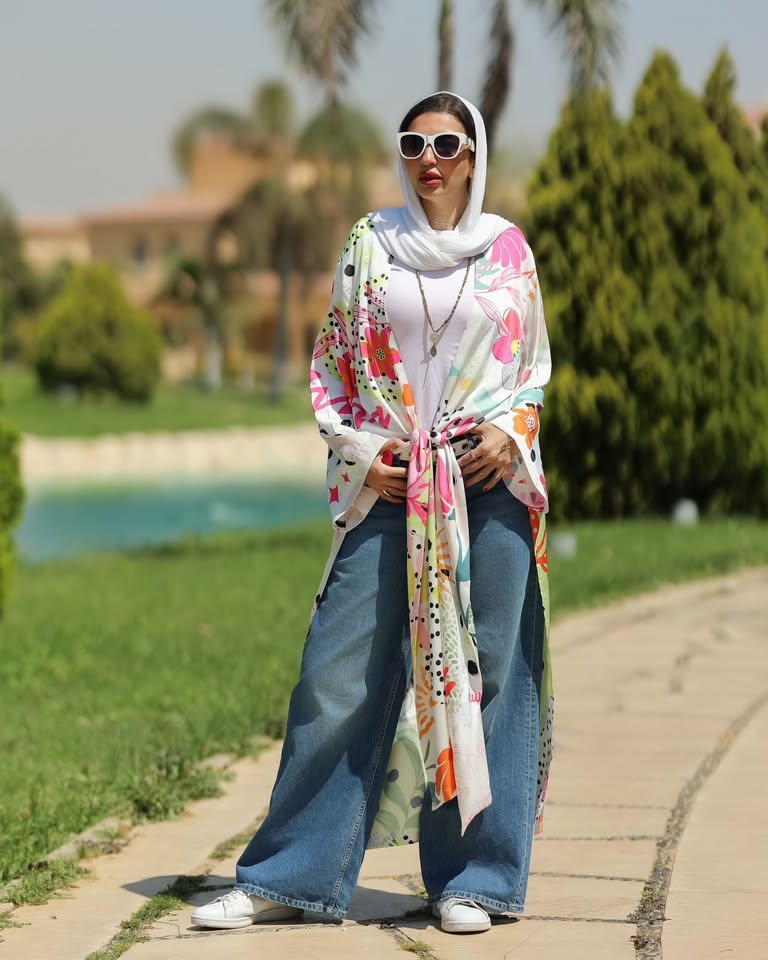 satin printed cardigan
