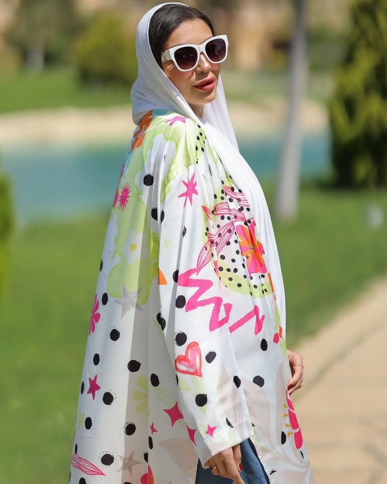 satin printed cardigan