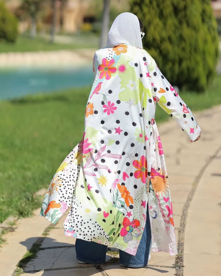 satin printed cardigan