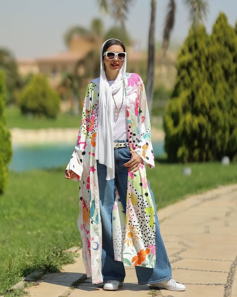 satin printed cardigan